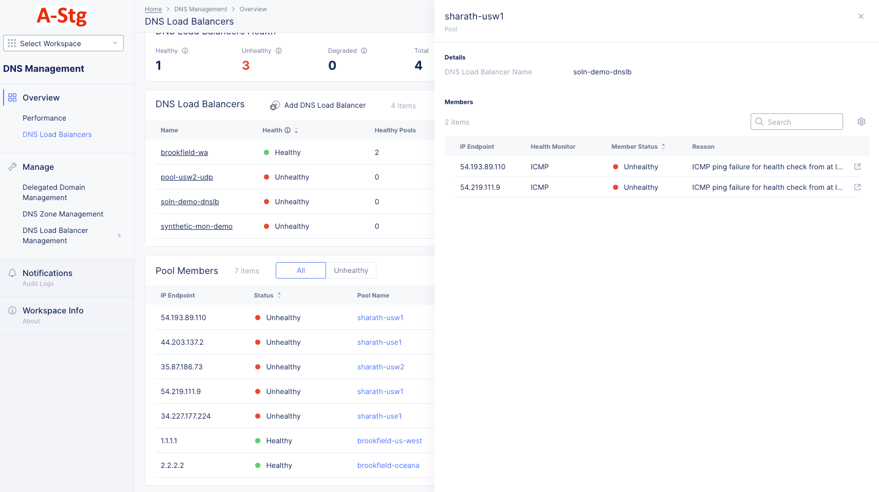 Figure: Specific DNS Load Balancer Dashboard