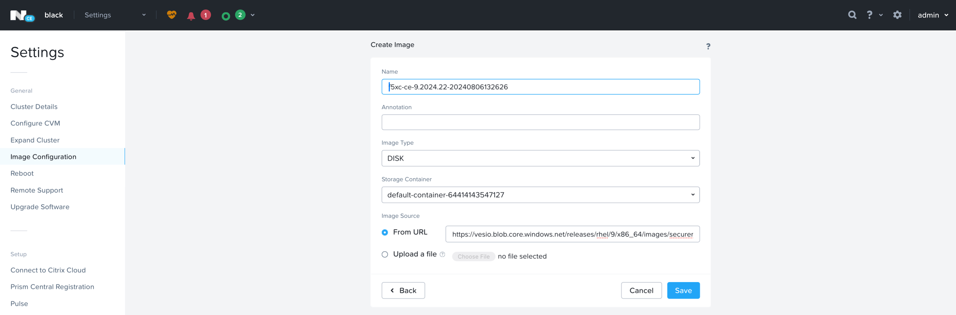 Figure: Nutanix PRISM Image Name