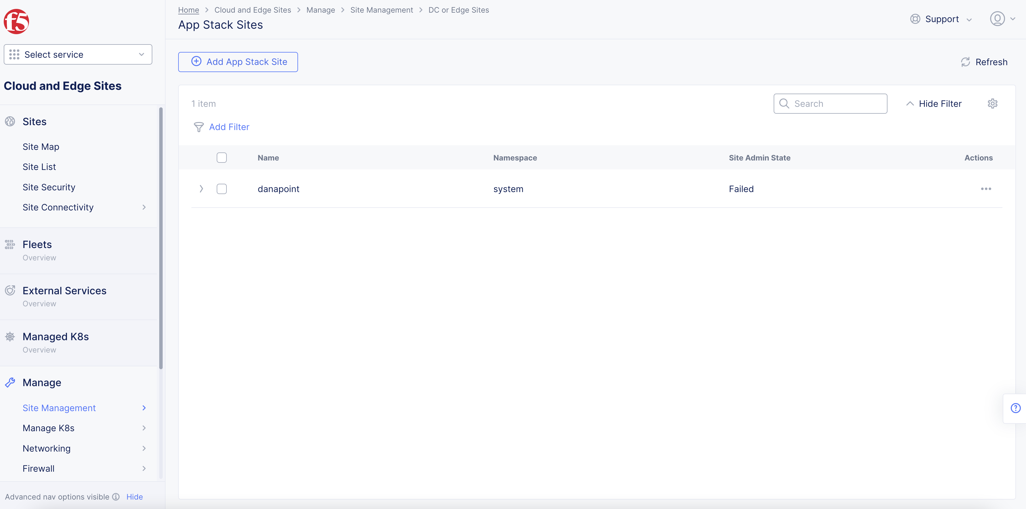 Figure: Navigate to App Stack Site Configuration