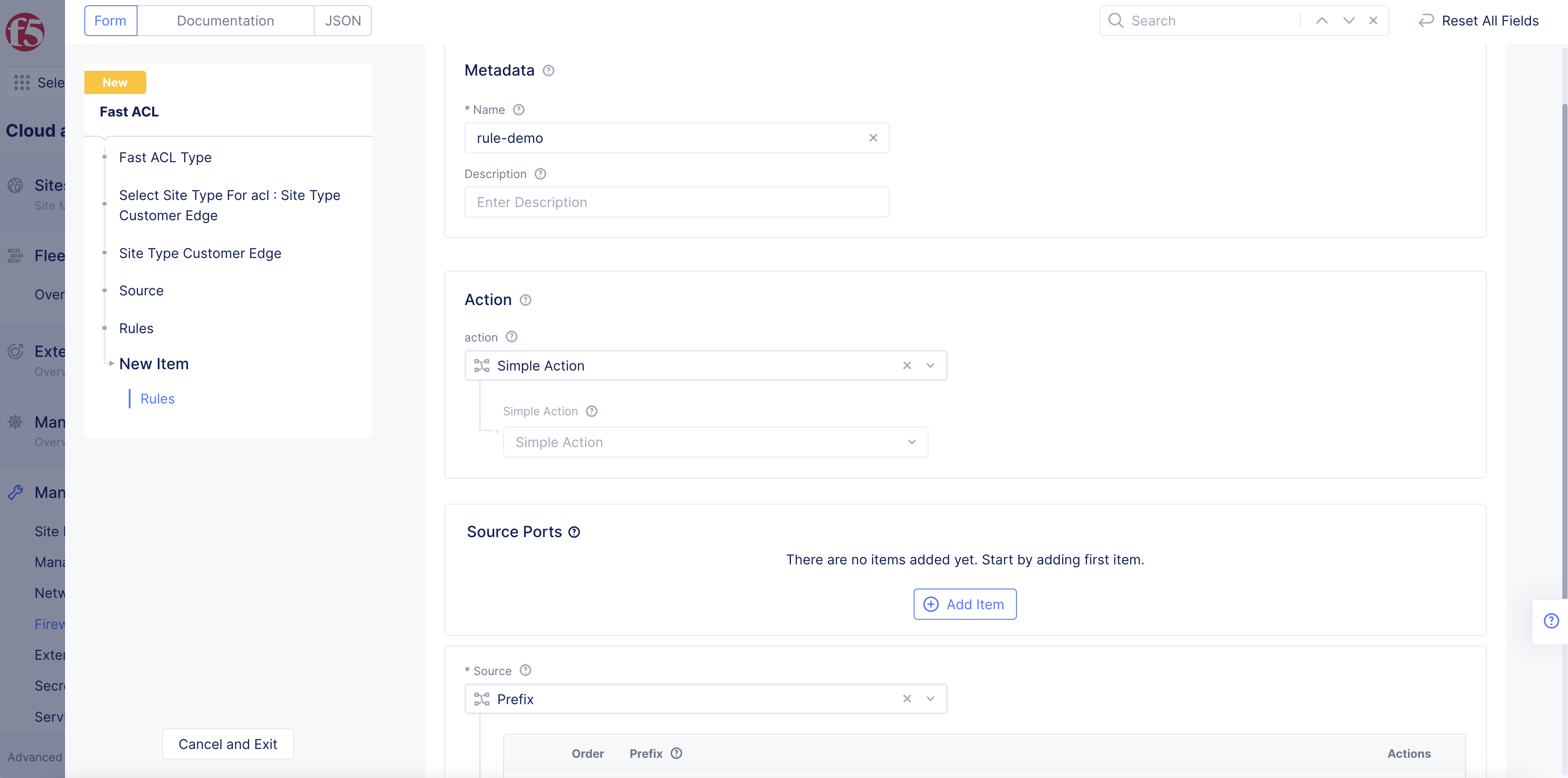 Figure: Fast ACL Action Configuration