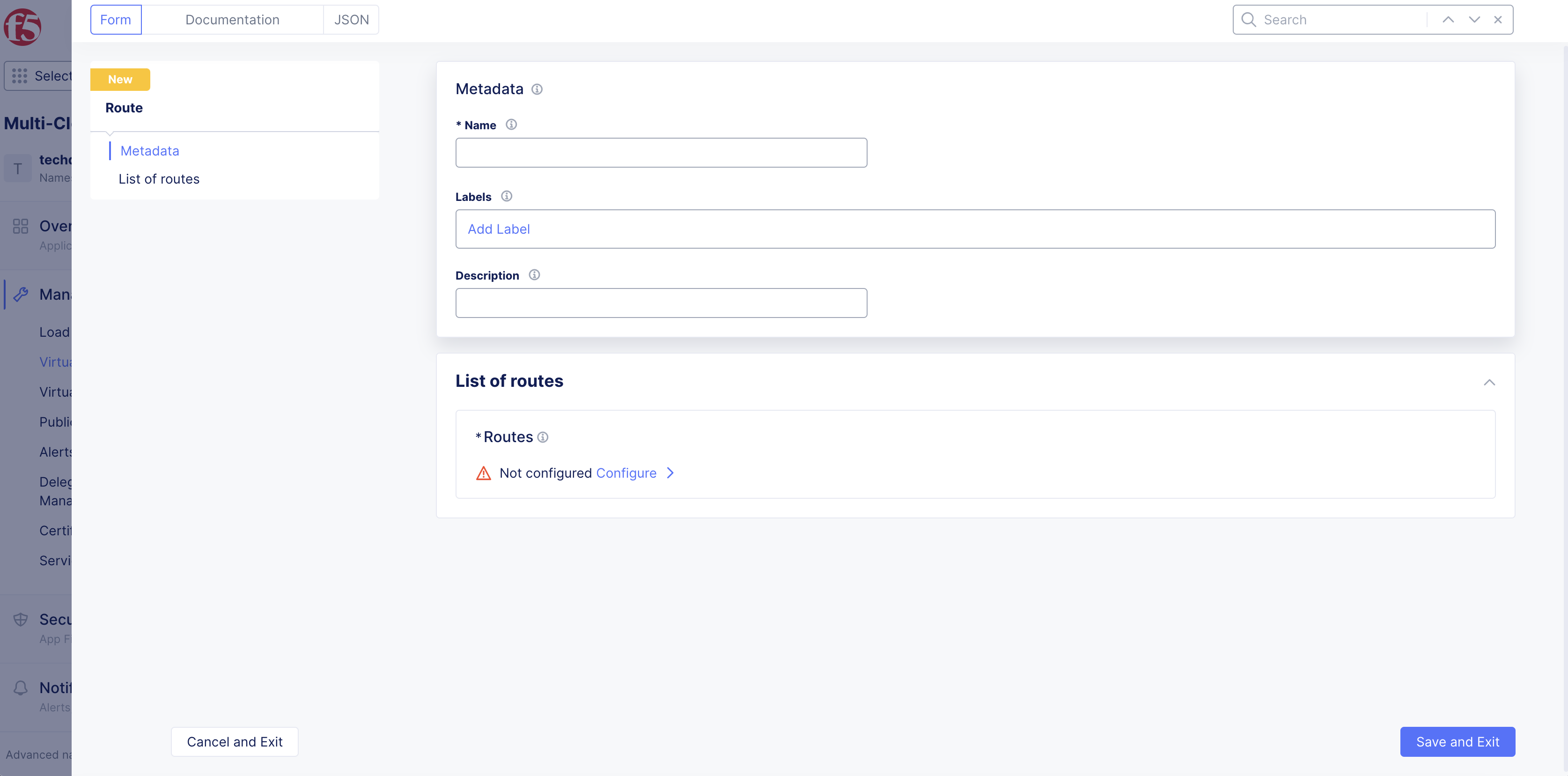 Figure: Route Metadata Configuration