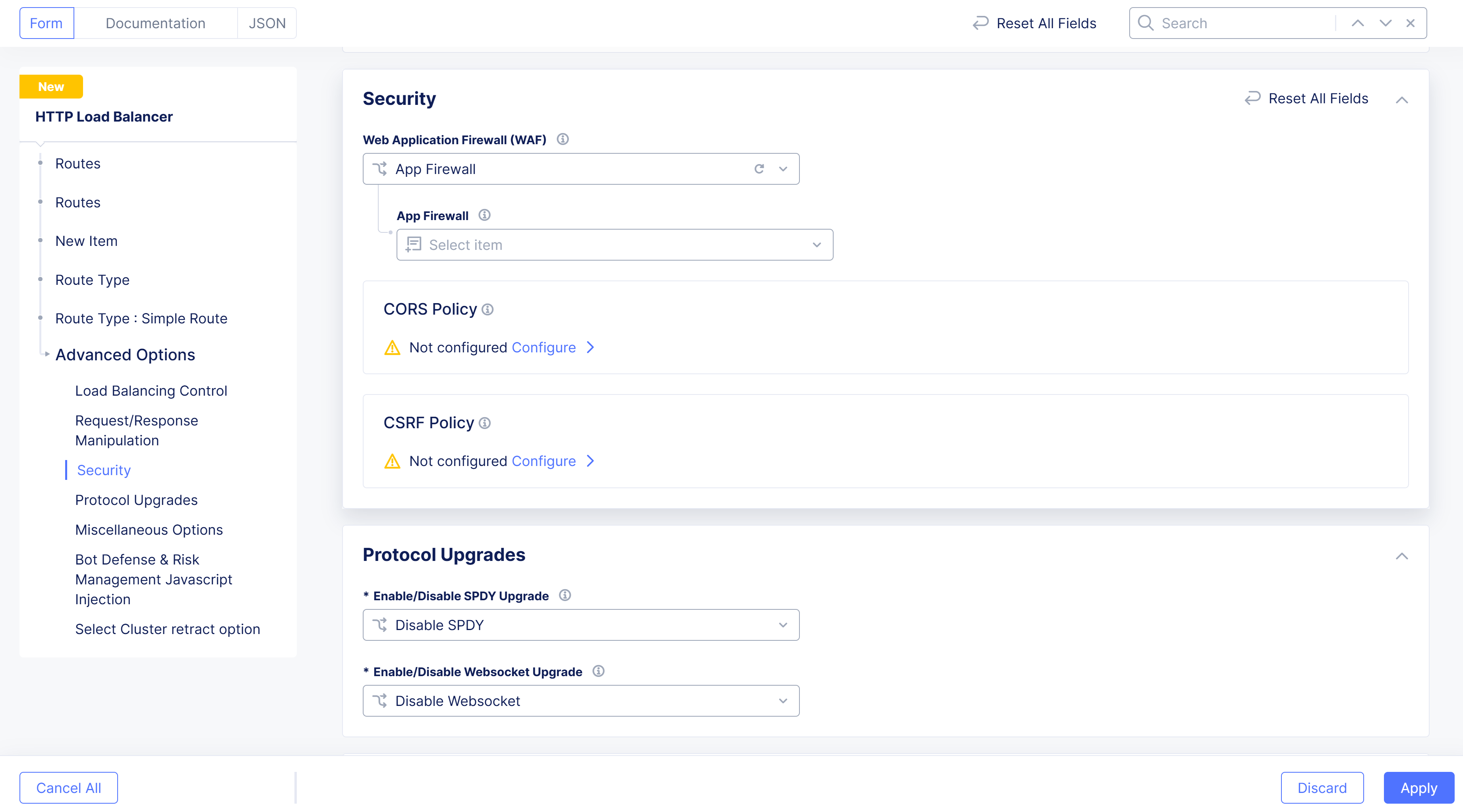 Figure: Select WAF Option