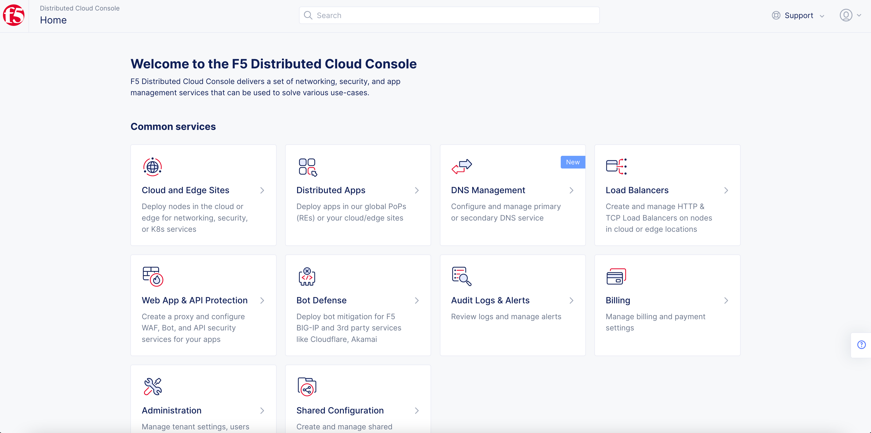 Figure: Console Homepage